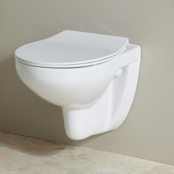 Cuvette WC suspendu NF sans bride en céramique + abattant frein de chute - Geo - PlaneteBain.com