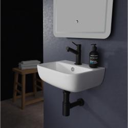 Lave mains en céramique à suspendre 36 cm avec trop plein blanc brillant - Leoni - PlaneteBain.com