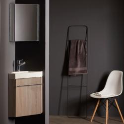 Lave-mains d'angle avec meuble complet couleur chêne avec mitigeur eau chaude/eau froide PLANETE BAIN