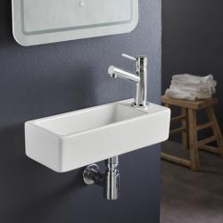 Lave-mains gain de place à suspendre 37 x 15 cm - robinet à droite - Longine - PlaneteBain.com