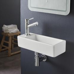 Lave-mains gain de place à suspendre 37 x 15 cm - robinet à gauche - Longine - PlaneteBain.com