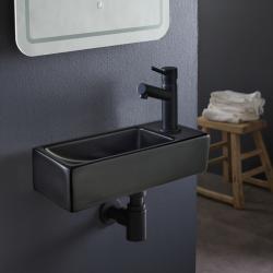 Lave-mains gain de place noir mat à suspendre 37 x 15 cm - robinet à droite - Longine - PlaneteBain.com