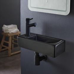Lave-mains gain de place noir mat à suspendre 37 x 15 cm - robinet à gauche - Longine - PlaneteBain.com