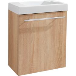 PROMOS Meuble avec lave-mains décor chêne oak solo pour robinet à droite PLANETE BAIN PLANETE BAIN