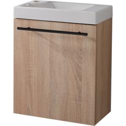 Meuble avec lave mains Hamac décor chêne oak bordolino Solo et poignée noire - PlaneteBain.com