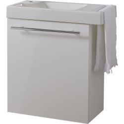 Meuble blanc brillant Solo avec lave-mains et porte serviette intégré pour Robinet à gauche - PlaneteBain.com