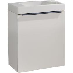 PROMOS Meuble Blanc mat Solo avec poignée noire et lave-mains pour robinet à droite PLANETE BAIN PLANETE BAIN