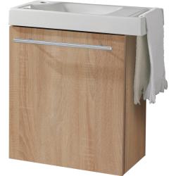 Meuble décor chêne oak Solo avec lave-mains et porte serviette intégré pour Robinet à gauche - PlaneteBain.com