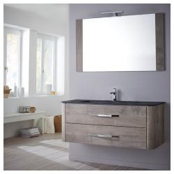 Meuble salle de bain - 80 cm - Plan vasque noir - Effet chêne grisé - A suspendre - miroir assorti et éclairage inclus - Curve PLANETE BAIN