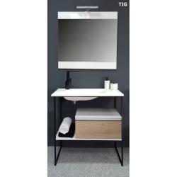 Meuble salle de bain - 80 cm - avec plan vasque - design - A poser - miroir et éclairage inclus - TIG - PlaneteBain.com