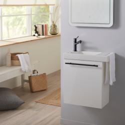 Meuble pour wc blanc avec porte serviette en céramique et mitigeur noir - PlaneteBain.com