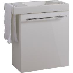 Meuble blanc brillant Solo avec lave-mains et porte serviette intégré pour Robinet à droite - PlaneteBain.com