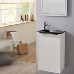 Meuble lave mains wc blanc mat avec lave-mains design noir - l.42.5 X H. 68.6 cm - sans robinetterie - Austin - PlaneteBain.com