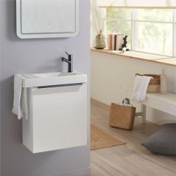 Pack lave-mains Meuble Blanc Mat avec poignée noire et porte serviette - robinet eau froide à droite - L.48 X H.52.5 cm - PlaneteBain.com