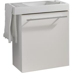 Meuble blanc mat Solo avec lave-mains et porte serviette intégré pour Robinet à droite - PlaneteBain.com