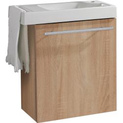 Meuble décor chêne oak Solo avec lave-mains et porte serviette intégré pour Robinet à droite - PlaneteBain.com
