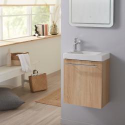Meuble lave-mains complet couleur chêne Oak bordolino avec mitigeur eau chaude/eau froide - PlaneteBain.com