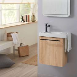 Meuble lave mains effet bois et noir avec porte serviette pour toilette - PlaneteBain.com