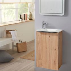 Meuble lave mains wc effet chêne avec lave-mains design blanc - l.42.5 X H. 68.6 cm - sans robinetterie - Austin - PlaneteBain.com