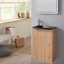 Meuble lave mains wc effet chêne avec lave-mains design noir - l.42.5 X H. 68.6 cm - sans robinetterie - Austin - PlaneteBain.com