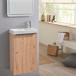 Meuble lave mains wc effet chêne sans robinetterie - L.42.5 X H. 72.5 cm - pour robinetterie à droite - Austral PLANETE BAIN