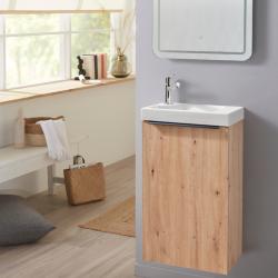 Meuble lave mains wc effet chêne sans robinetterie - L.42.5 X H. 72.5 cm - pour robinetterie à gauche - Austral - PlaneteBain.com