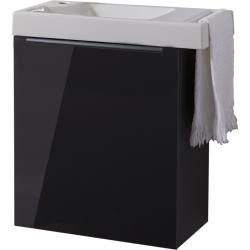 Meuble gris anthracite Solo avec lave-mains et porte serviette intégré pour Robinet à gauche - Poignée noire - PlaneteBain.com