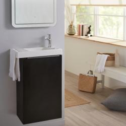 Meuble lave mains wc noir mat avec porte serviettes - l.48 X H. 72.5 cm - pour robinetterie à droite - Austria - PlaneteBain.com