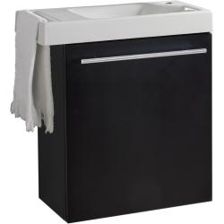 Meuble noir mat Solo avec lave-mains et porte serviette intégré pour Robinet à droite - PlaneteBain.com