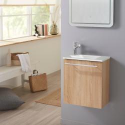 Meuble lave-mains pour wc finition chêne oak avec robinet eau froide - PlaneteBain.com