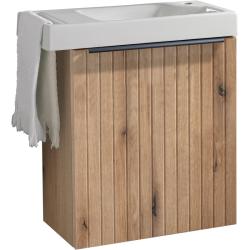 Meuble Strié Bois Solo avec lave-mains et porte serviette intégré pour Robinet à droite - poignée noire - PlaneteBain.com