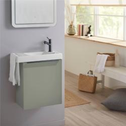 Meuble lave-mains Vert avec poignée noire et porte serviette - robinet eau froide à droite - L.48 X H. 52.5 cm - Houston 2 - PlaneteBain.com