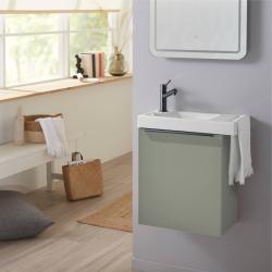 Pack lave-mains Meuble Vert avec poignée noire et porte serviette - robinet eau froide à gauche - L.48 X H. 52.5 cm - Houston - PlaneteBain.com