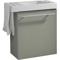 Meuble vert mat Solo avec lave-mains et porte serviette intégré pour Robinet à droite - PlaneteBain.com