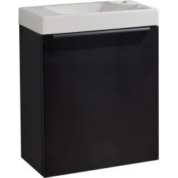 PROMOS Meuble Noir mat Solo avec poignée noire et lave-mains pour robinet à droite PLANETE BAIN PLANETE BAIN