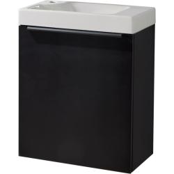 Meuble Noir mat Solo avec poignée noire et lave-mains pour robinet à gauche - PlaneteBain.com