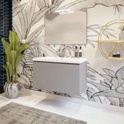 Meuble salle de bain - 80 cm - Avec plan vasque - Gris mat - A suspendre - Nordik PLANETE BAIN