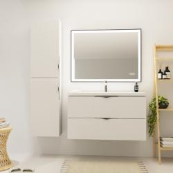 Meuble salle de bain strié - 100 cm - avec plan vasque - Blanc mat - à suspendre - Tirso - PlaneteBain.com