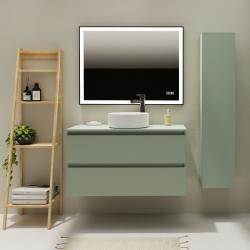 Meuble salle de bain 100 cm pour vasque à poser - Vert mat - A suspendre - Karaib 2 - PlaneteBain.com