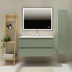 Meuble salle de bain 100 cm - Plan vasque céramique - Vert mat - A suspendre - Karaib 2 - PlaneteBain.com