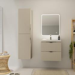 Meuble salle de bain strié - 60 cm - avec plan vasque - Beige cachemire mat - à suspendre - Tirso - PlaneteBain.com