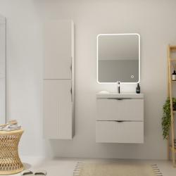 Meuble salle de bain strié - 60 cm - avec plan vasque - Blanc mat - à suspendre - Tirso - PlaneteBain.com