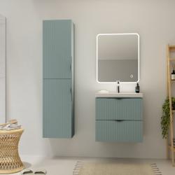 Meuble salle de bain strié - 60 cm - avec plan vasque - Vert fjord mat - à suspendre - Tirso - PlaneteBain.com