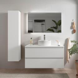 Meuble salle de bain - 100 cm - avec vasque à poser - Blanc mat - A suspendre - KARAIB - PlaneteBain.com