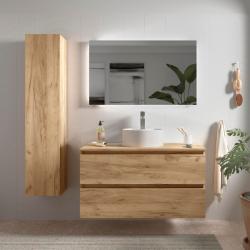 Meuble salle de bain - 100 cm - avec vasque à poser - effet chêne brut - A suspendre - KARAIB - PlaneteBain.com