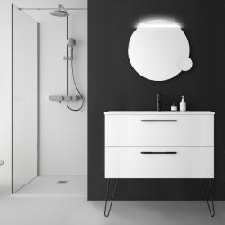 Meuble salle de bain 100 cm blanc à suspendre simple vasque avec poignets et pieds noirs - So matt - PlaneteBain.com