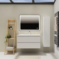Meuble salle de bain 100 cm - Plan vasque céramique - Blanc mat - A suspendre - Karaib 2 - PlaneteBain.com