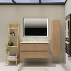 Meuble salle de bain 100 cm - Plan vasque céramique - Effet chêne sonoma - A suspendre - Karaib 2 - PlaneteBain.com