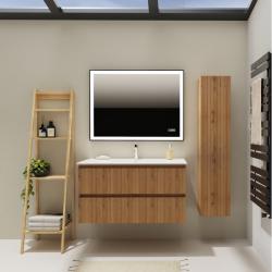 Meuble salle de bain 100 cm - Plan vasque céramique - Effet bois strié - A suspendre - Karaib 2 - PlaneteBain.com