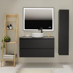 Meuble salle de bain 100 cm pour vasque à poser - Noir mat - A suspendre - Karaib 2 - PlaneteBain.com